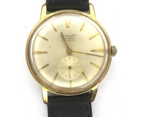 Chalet: 21 jewel wristwatch on black leather strap, not working at lotting. P&amp;P Group 1 (£14+VAT for the first lot and £1