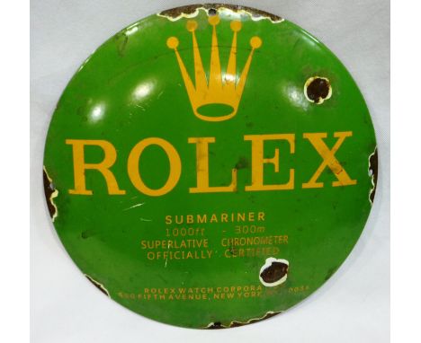 Rolex submariner circular enamel sign, D: 30 cm. P&amp;P Group 2 (£18+VAT for the first lot and £3+VAT for subsequent lots) 