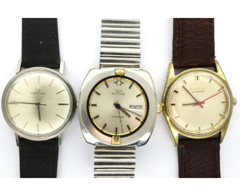 Three mechanical wristwatches, Certina, Everite and Glyline vacuum, all working at lotting. P&amp;P Group 1 (£14+VAT for the 