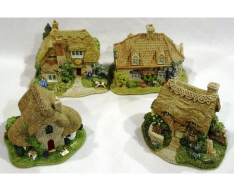 Four boxed Lilliput Lanes, Afternoon Tea, Nursery Cottage, Amberly Rose and Vanbrugh Lodge, all with deeds, largest 10 x 8 cm