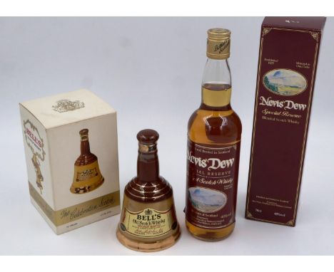 Two 70cl bottles of Nevis Dew Scotch whisky and two 50cl Bells. P&amp;P Group 3 (£25+VAT for the first lot and £5+VAT for sub