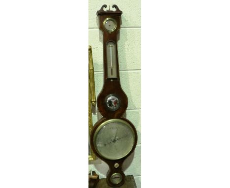 Banjo barometer thermometer hydrometer by L&amp;D Solcha of Hull, H: 96 cm. Some losses to top and rim, minor scratches throu
