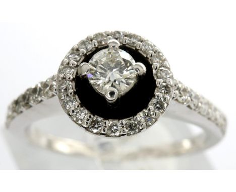 18ct white gold, diamond and enamel ring, size K, 3.4g. P&amp;P Group 1 (£14+VAT for the first lot and £1+VAT for subsequent 