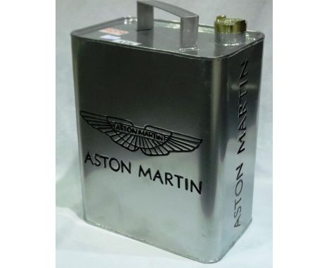 Silver Aston Martin petrol can with brass can, 5L. P&amp;P Group 2 (£18+VAT for the first lot and £3+VAT for subsequent lots)