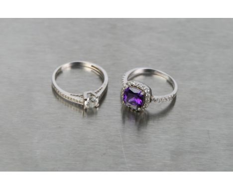 9 ct white gold ring, size Q, and white metal un-hallmarked dress ring, size P