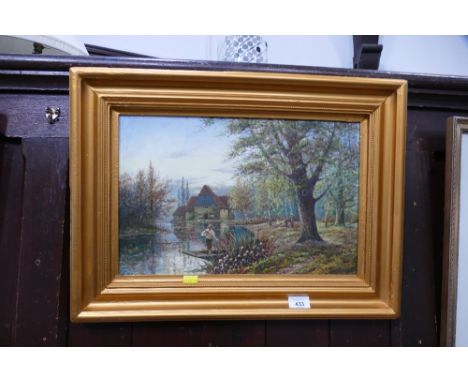Oil painting on canvas. Punting scene, John De Lassire