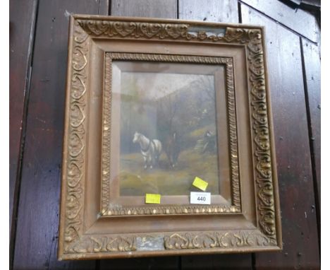 Oil painting on canvas, cart horses in landscape, indistinctly signed