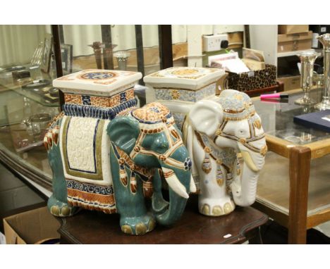 Two Ceramic Elephant Plant Stands, tallest 46cms high