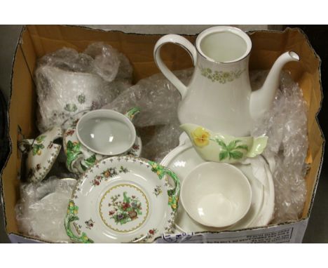 Box of Mixed Ceramics including Copeland Spode retailed by Harrod's, Wedgwood, Carlton ware, etc