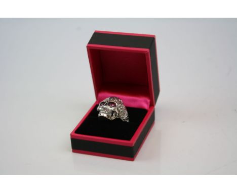 Silver Scull Ring with Ruby Style Eyes