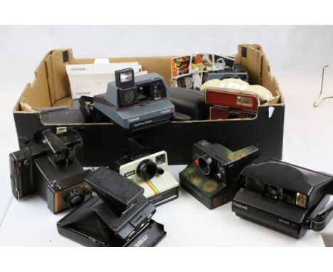 Collection of Polaroid Instant Cameras including 1000 Land Cameras, SX-70 Model 12, Impulse and Looney Tunes Taz Camera