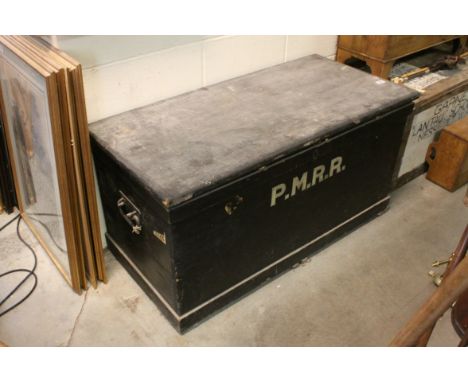19th century Stained Pine Trunk initialled ' R.M.R.R ', 120cms long