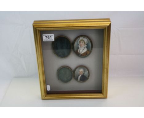 Pair of Miniature Portraits, framed and mounted together, labels to verso of frame purports they belong to ' Capt J R Hawkins