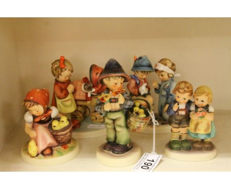 Five Goebel Hummel Figures including Easter Greeting, Doll Mother, Little Nurse Hansel merk dir 7 das, We Congratulate and Ch