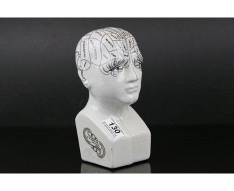 Pair of Contemporary Ceramic Bookends in the form of L. N. Fowler Phrenology Head, 20cms high 