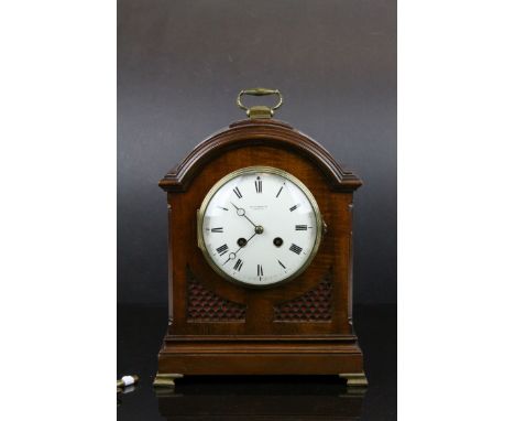 Early 20th century 8 Day Mahogany Cased Bracket Clock with French Movement, the White Enamel Face stamped Mappin &amp; Webb L