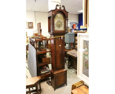 George III Mahogany Longcase 8 Day Clock, the hood with broken swan neck pediment and eagle finial, the brass and silvered ar