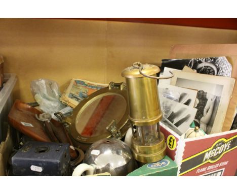 Two Boxes of Mixed Items including a Porthole and a Miners Lamp