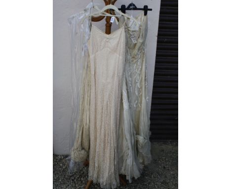 Vintage Clothing - Three Cream Full Length Evening Dresses including 1950's by Jermaine of Worcester Dress and 1930's Dress