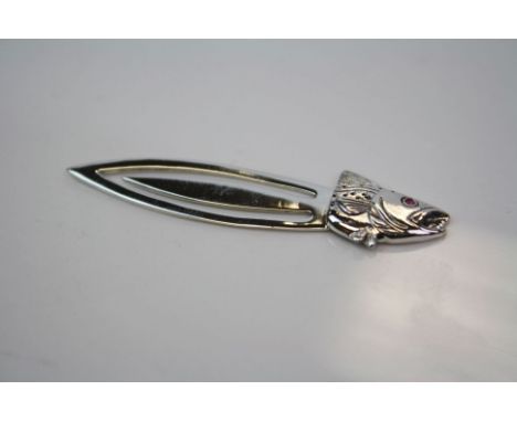 Silver Bookmark with Fish Finial and Ruby Eye