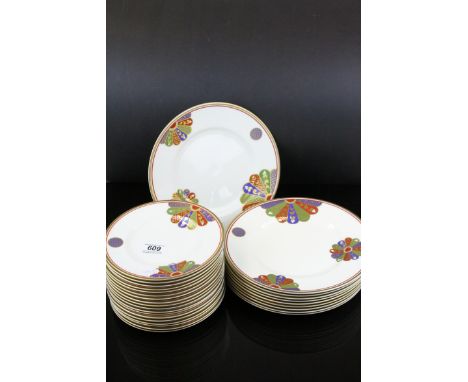 A  set of 10 Royal Worcester Pavilion pattern 10 inch plate and 17 8 inch plates.
