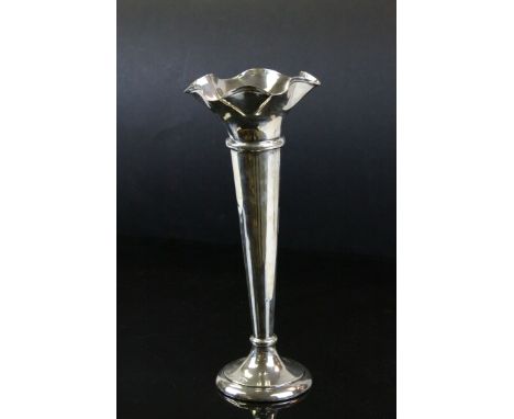 Silver trumpet vase, rounded filled base, makers Walker &amp; Hall, Sheffield 1910, height approximately 27cm&nbsp;