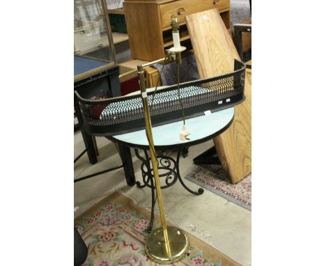 Fish Scaled Tiled Circular Garden Table on Metal Base, Brass Library Standard Lamp and Brass Fender