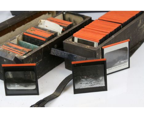 Two Early 20th century Wooden Magic Lantern  Slides Boxes containing a numerous Magic Lantern Slides including Photographic I