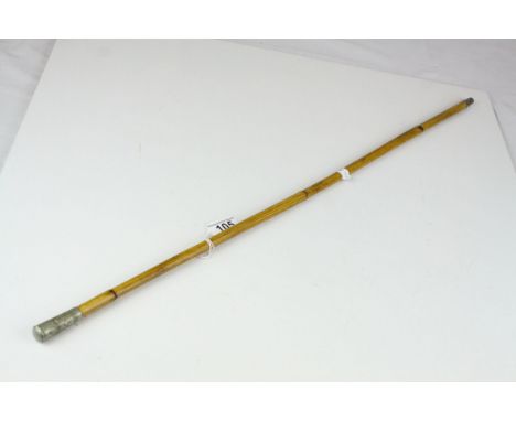 Early 20th century Bamboo Swagger Stick, the white metal handle with a crest for Kings School, Rochetser, 70cms long