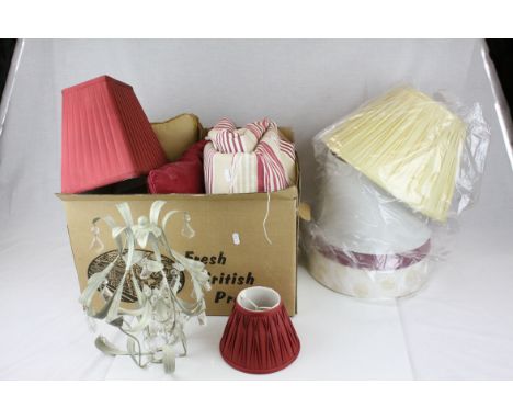 A set of Laura ashley curtains similar chandelier type light lamp shade x 2 cushion together with other lamp shades.