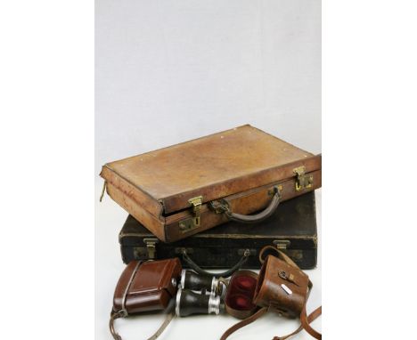 Leather Cased Set of French Lemaire Opera Glasses, Cased Agfa-Isolette Camera and Two Small Leather Cases