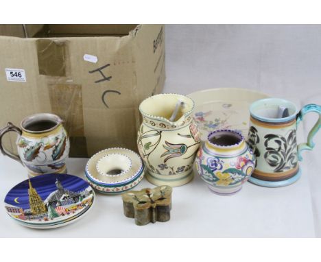 A quantity of ceramics to include Cartler Stabler Adams  bulbous vase Glyn Colledge tankard  and  jug, indian stone trinket b