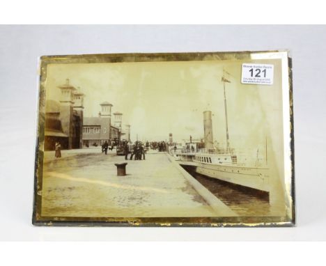 Late 19th / Early 20th century Easel Back Photographic Print on Glass depicting PS Minerva docked at Clydebank, 32cms x 21cms