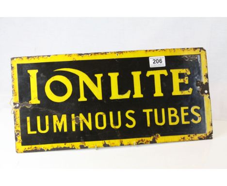 Vintage Enamel Advertising Sign ' Ionlite Luminous Tubes ' 47cms x 22cms