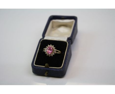 Fully hallmarked 9ct gold and pink Tourmaline &amp; CZ cluster ring.