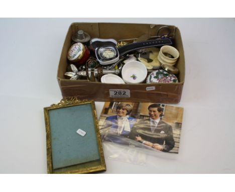 Box of collectables to include watches, photo frame, trinket pots etc