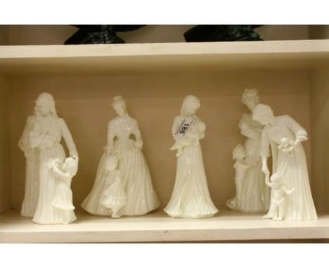 Six Royal Worcester White Glazed Figurines including Two 'Our Cherished Moments' (Mothering Sunday and The Christening) plus 