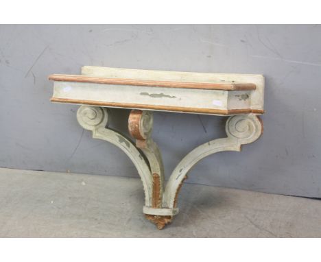 Distressed Painted Hanging Box Shelf on Scroll Bracket, 58cms wide