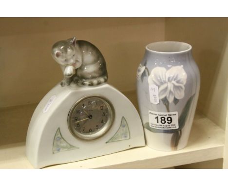 Royal Copenhagen Porcelain Vase signed MSK no. 2668 88B, 14cms high together with Italian Veglia Alarm Clock in a Porcelain C