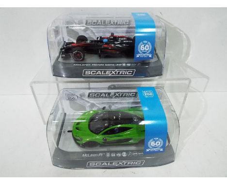 Scalextric -two 1:32 scale Scalextric Special Edition racing cars comprising McLaren P1 No. 185/250 #C3756 and McLaren Honda 