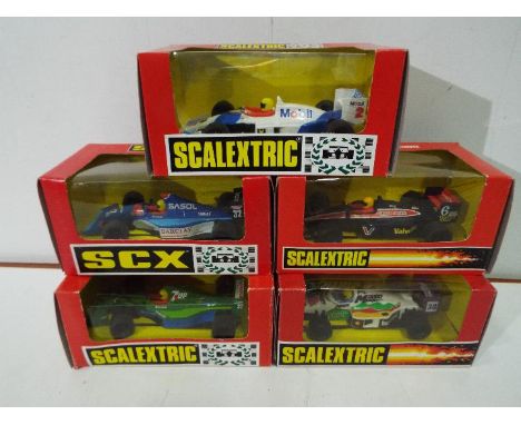 Scalextric - SCX - A group of 5 x cars including 2 x Jordan # 83570, # 8349, 2 x Formula 3000 # 8351, # 8341 and a Formula In