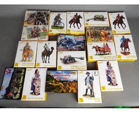 HaT, Strelets - A collection of 18 boxed 1:72 scale plastic model soldier kits. Lot includes HaT #8138 Gallic Command; Strele