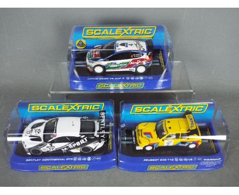 Scalextric -  Three boxed Scalextric slot cars. Lot includes Scalextric C3595 Bentley Continental GT3 British GT 2014 Snetter