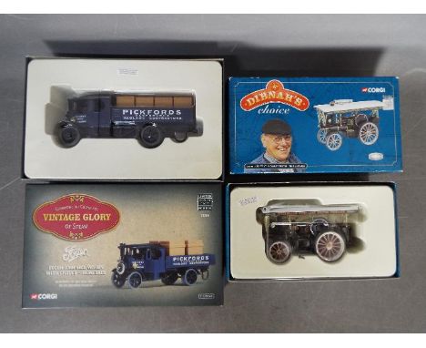 Corgi Vintage Glory of Steam Pickfords Foden steam wagon with crates together with Dibnah's Choice Garrett Showman's tractor 