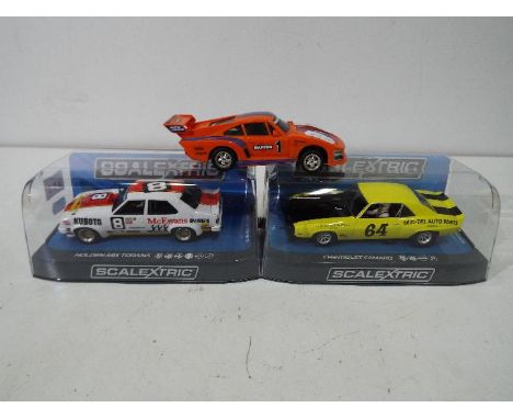 Scalextric - three 1:32 scale Scalextric cars comprising Chevrolet Camaro #C3724 and Holden A9X Torana #C3758, both appear mi