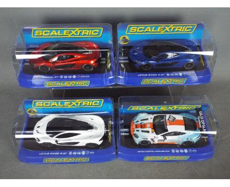 Scalextric -  Four boxed Scalextric slot cars. Lot includes Scalextric C3622 Aston Martin Vantage GT3 SPA 24Hr 2012 RN89 'Gul
