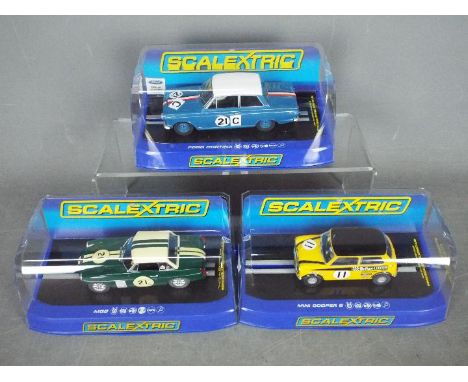 Scalextric -  Three boxed Scalextric slot cars. Lot includes Scalextric C3670 Ford Cortina GT 1964 Bathurst; C3631 MGB RN.21 