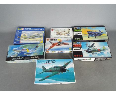 Airfix, Revell, Hasegawa, Fujimi  - Seven boxed plastic model kits in various scales. Lot includes Revell 1:72 #4163 De Havil