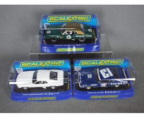Scalextric -  Three boxed Scalextric slot cars. Lot includes Scalextric C3579TF Ford Mustang Boss 302 Plain White; C3530 Ford