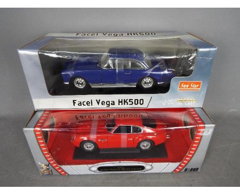 Raod Signature - Sun Star - 2 x boxed 1:18 scale cars, Road Signature Aston Martin DB4Gt Zagato, Sun Star Facel Vega HK500. B